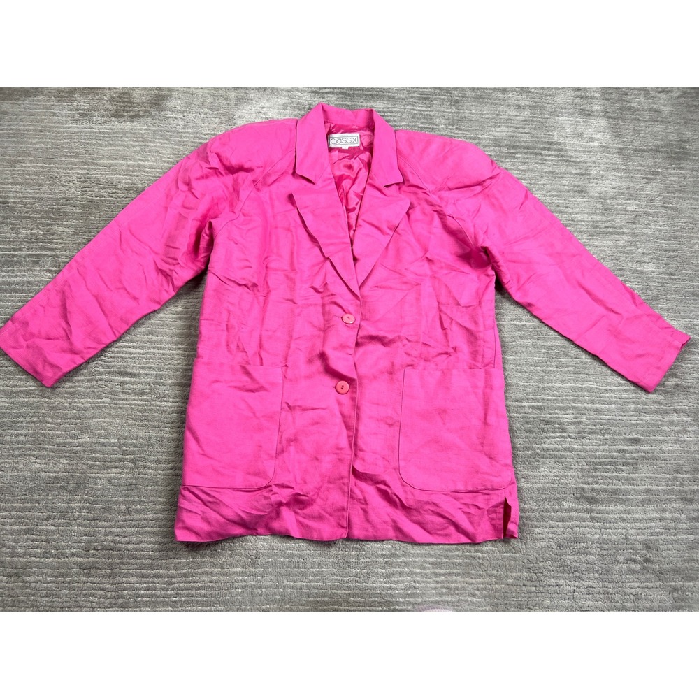 Classix Blazer Women 6 Pink Linen Blend Vintage 2 Button Lined Hot Pink USA Made